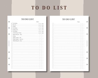 PRINTED to do list refills in A5, Personal wide, HBxWA5, FCC, Personal, A6, Pocket plus and Pocket sizes, task management refills, UK seller