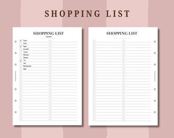 PRINTED daily shopping list refills in A5, Personal wide, HBxWA5, FCC, Personal and A6 sizes for planners, planner insert, UK seller