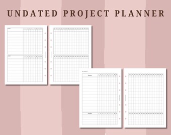PRINTED  undated project planner in A5 and HBxWA5 sizes for planners, task management, gantt chart, planner refills, minimalist, UK seller