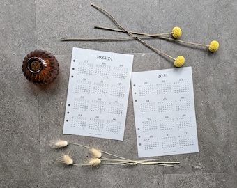 Calendario annuale per agende e diari, carta pergamena opaca trasparente, formato A5, formato Personal wide, FCC, formato Personal, formato A6, formato Pocket PLUS e formato Pocket, Regno Unito.