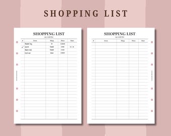 PRINTED shopping wish list refills in A5, Personal wide, HBxWA5, FCC, Personal and A6 sizes for planners, planner insert, UK seller