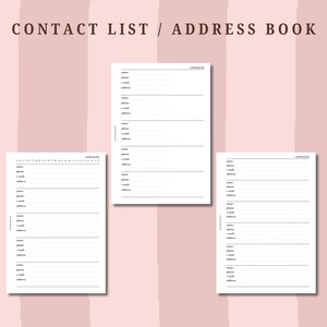 PRINTED contacts list planner refills: A5, HBxWA5, Personal wide, FCC, Personal and A6 sizes, Address book, UK seller
