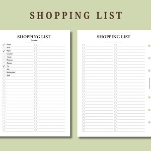 Ausgedruckte tägliche Einkaufsliste in den Größen Half letter, A5, Personal breit, HBxWA5, FCC, Personal und A6 für Planer, Planereinlage, UK