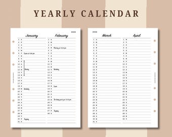 PRINTED yearly calendar inserts from Jan to Dec in A5, Personal wide, FCC, HBxWA5, Personal, A6, Pocket plus and Pocket sizes, UK seller