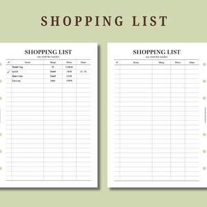Recambios de listas de deseos de compras IMPRESAS en tamaños Half letter, A5, Personal wide, HBxWA5, FCC, Personal y A6 para planificadores, insertos de planificador, Reino Unido