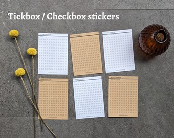 Tickbox stickers for planners and journals, functional stickers, white and kraft, square checkboxes, task management, minimalist, UK seller