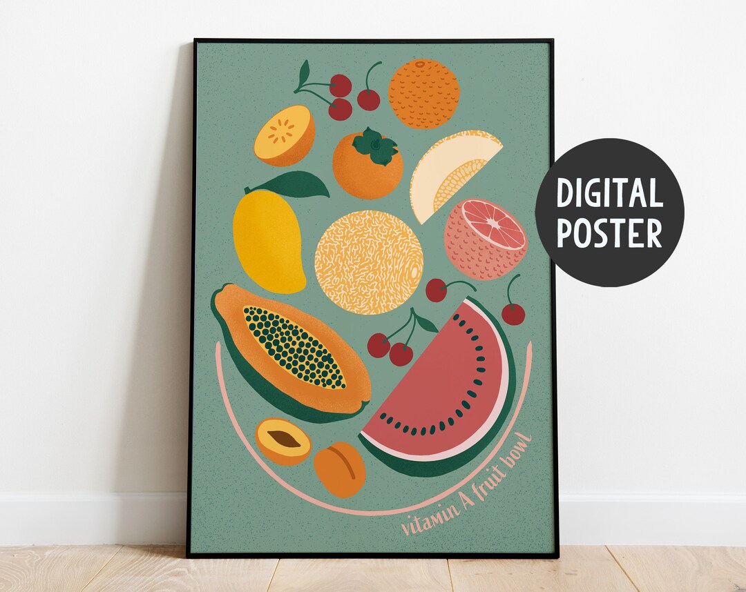 Colorful Fruit Poster – Healthy Vibrant Wall Art – Plant-based ...