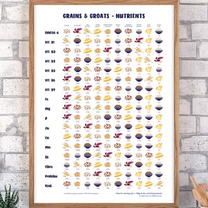 Grains & groats healthy food poster – vegan vegetarian micronutrient sources – vitamins, minerals, digital download, printable dietary aid