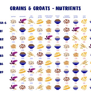 Grains & Groats Nutrition Poster: Vegan Vegetarian Diet Aid (Digital Download) image 2