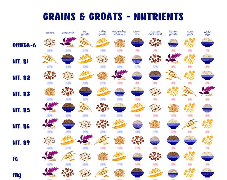 Grains & Groats Nutrition Poster: Vegan Vegetarian Diet Aid (Digital Download) image 2