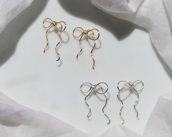 Plated Bow Earring Threader Stud