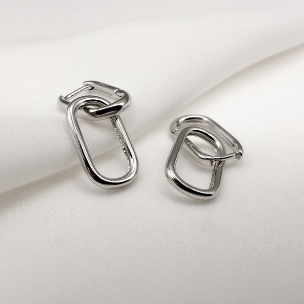 925 Silver Geometric Huggie Earrings, Women's Hoop Earrings/Earrings, Hoop Earrings, Silver Earrings