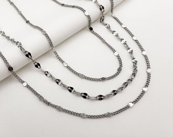 Stainless steel women's necklace in silver, multi-row necklace, three-row necklace, layering necklace