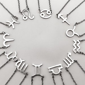 Naszyjnik ze stali chirurgicznej w kolorze srebrnym z zawieszką znak zodiaku, naszyjnik ze znakiem zodiaku, damski naszyjnik z zawieszką znak zodiaku