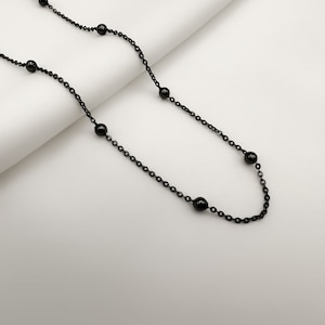 925 Silver Satellite Necklace in Black, Ladies Necklace, Choker Necklace, Pearl Necklace