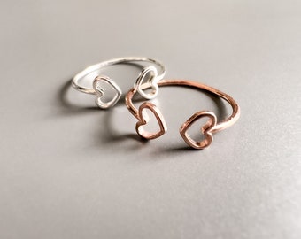 925 silver heart finger ring, silver ring, heart ring made of 925 silver, ladies ring in silver and rose