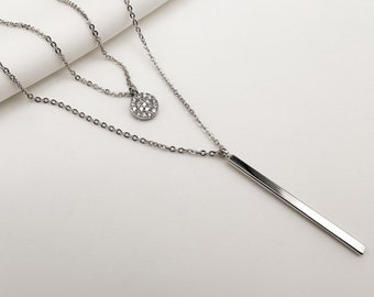 925 silver necklace with bar pendant in silver, silver women's necklace, layering necklace 925 silver