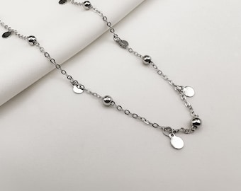 Collar de plata 925, cadena satélite con placas, collar de mujer plata 925, collar con placas
