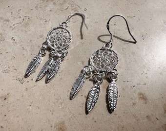 Boucles d'oreilles attrape-rêves argent 925, boucles d'oreilles bohème, boucles d'oreilles femme, boucles d'oreilles argent