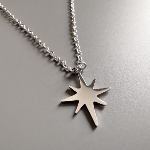 Stainless steel necklace with star pendant, sun necklace, star necklace, stainless steel necklace, ladies necklace