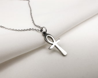 Stainless steel necklace with ankh pendant, Egyptian cross necklace, ankh necklace, women's necklace