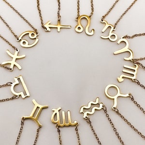 Naszyjnik ze stali chirurgicznej w kolorze złotym z zawieszką znak zodiaku, naszyjnik ze znakiem zodiaku, damski naszyjnik z zawieszką znak zodiaku