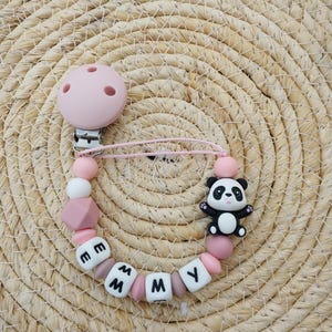 Personalized silicone panda pacifier clip
