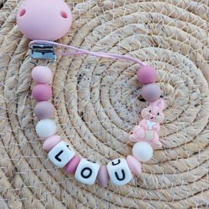 Personalized silicone rabbit pacifier clip