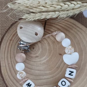 Personalized wooden heart silicone pacifier clip