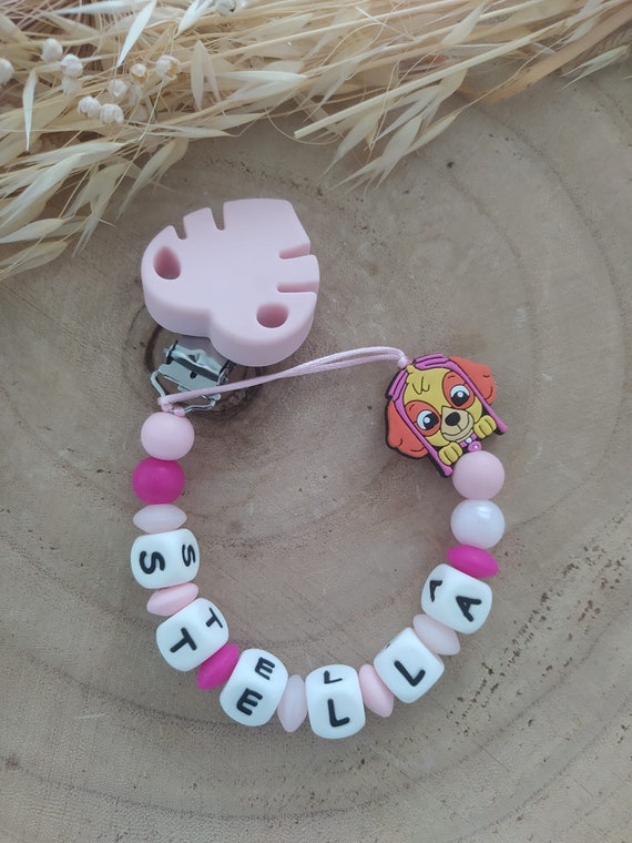 Personalized silicone Stella Paw Patrol pacifier clip