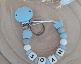 Porta ciuccio in silicone Corona + Massaggiagengive personalizzato + Ciuccio + Porta ciuccio. Confezione ROSA&GRIGIO