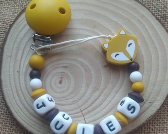 Fox personalized silicone pacifier clip