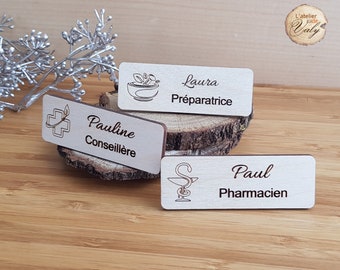 Personalized pharmacy wooden badge, pharmacy doctor, pharmacist, pharmacy assistant, student assistant, beauty advisor