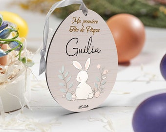 Colorful Wooden Easter Egg, Pastel Rabbit, Children's Basket Decoration