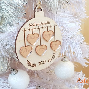 Boule de Noël personnalisée bois miroir acrylique famille prénoms joyeux noël Noël en famille 画像 2