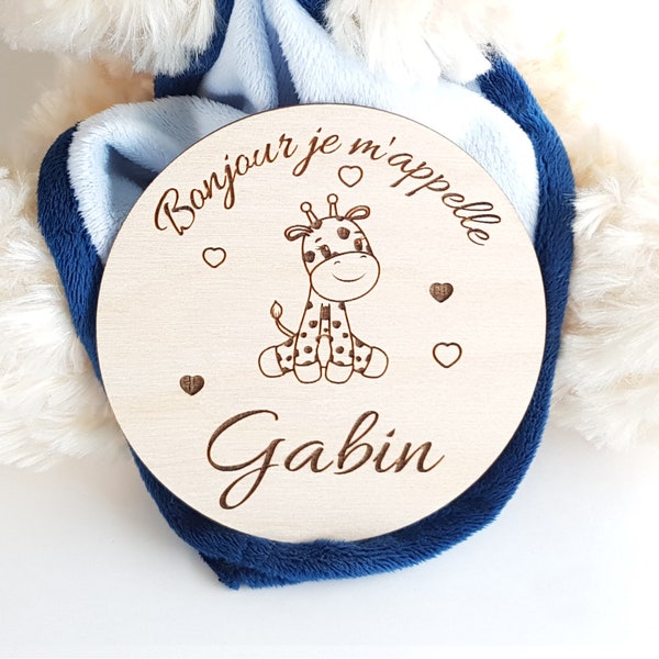 Carte Girafe en bois personnalisée, annonce naissance, prénom bébé, Carte Étape