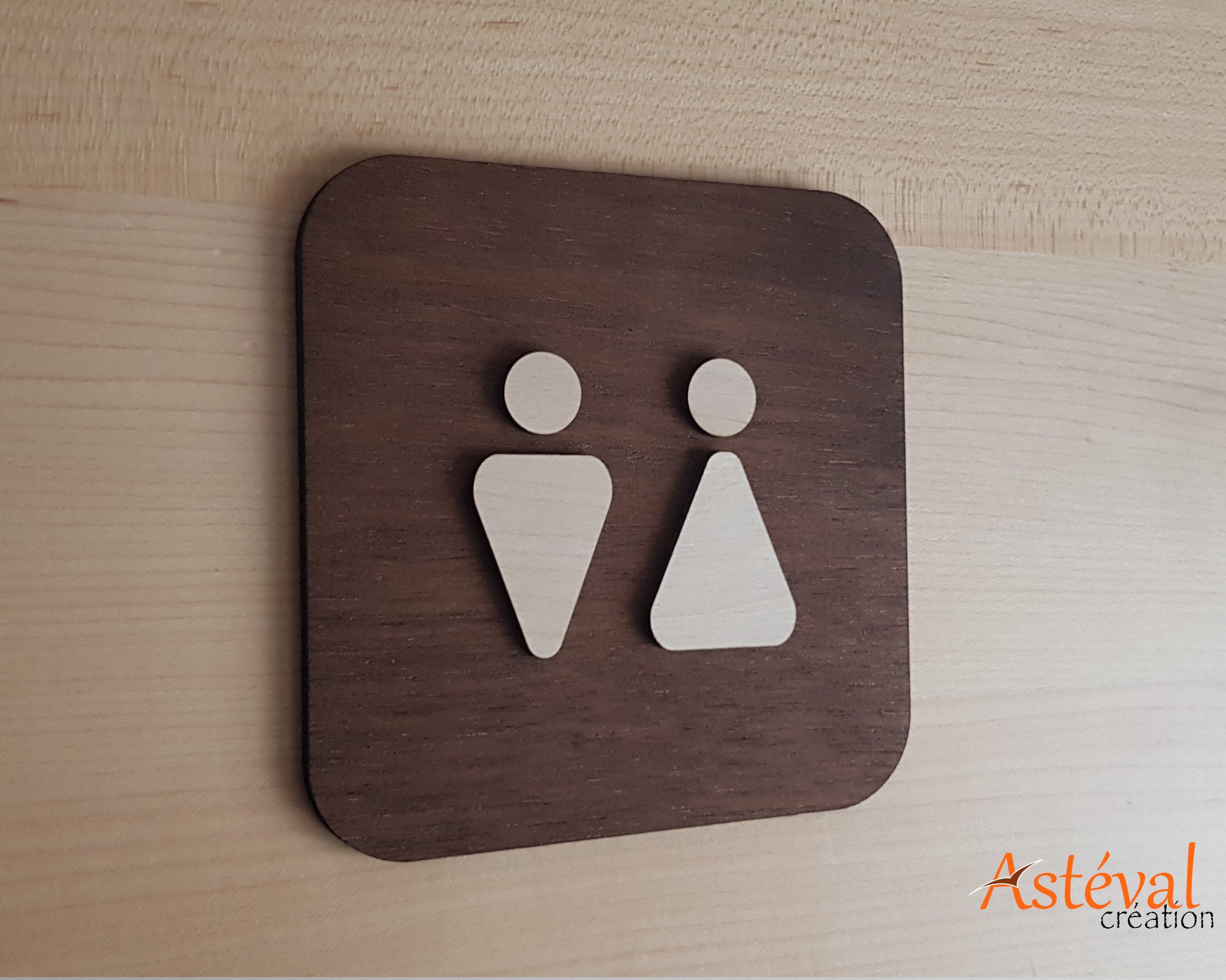 Plaque De WC En Bois Noir Pour Homme Et Femme Motif Piktogramme 14 X 14