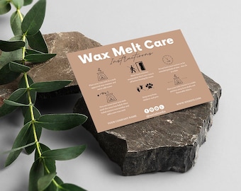 Editable Wax Melt Care Card, Custom Printable Wax Melt Care Template, Wax Melt Safety, Small Candle Bussiness Canva Template, Wax Melt Safe
