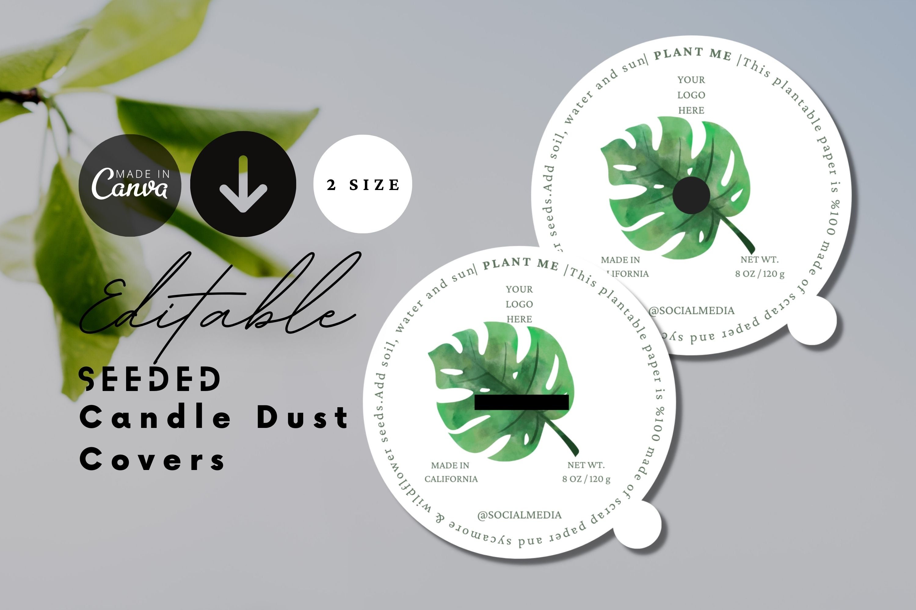 Editable Seeded Candle Dust Cover Canva Template, Editable & Printable