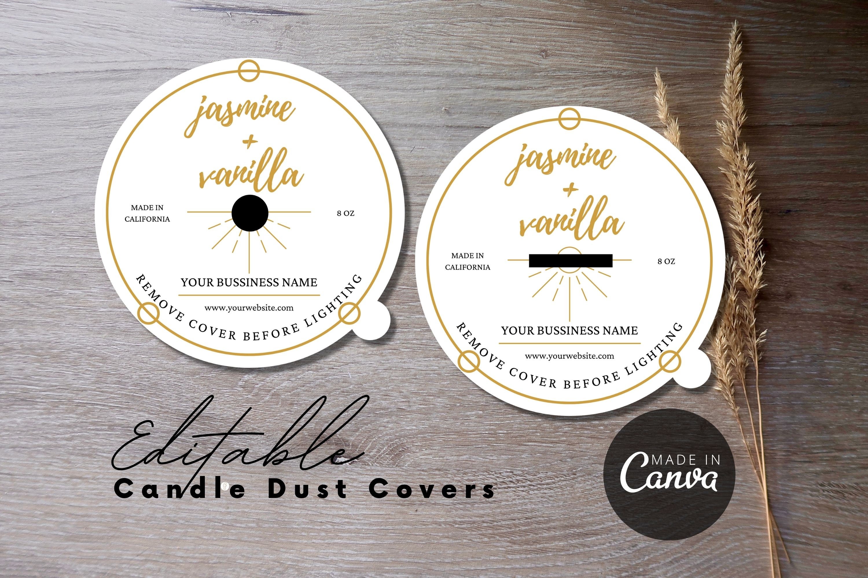 Printable Candle Dust Cover Template, Editable Candle Dust Covers,  Minimalist Candle Dust Cover Circle & Square 