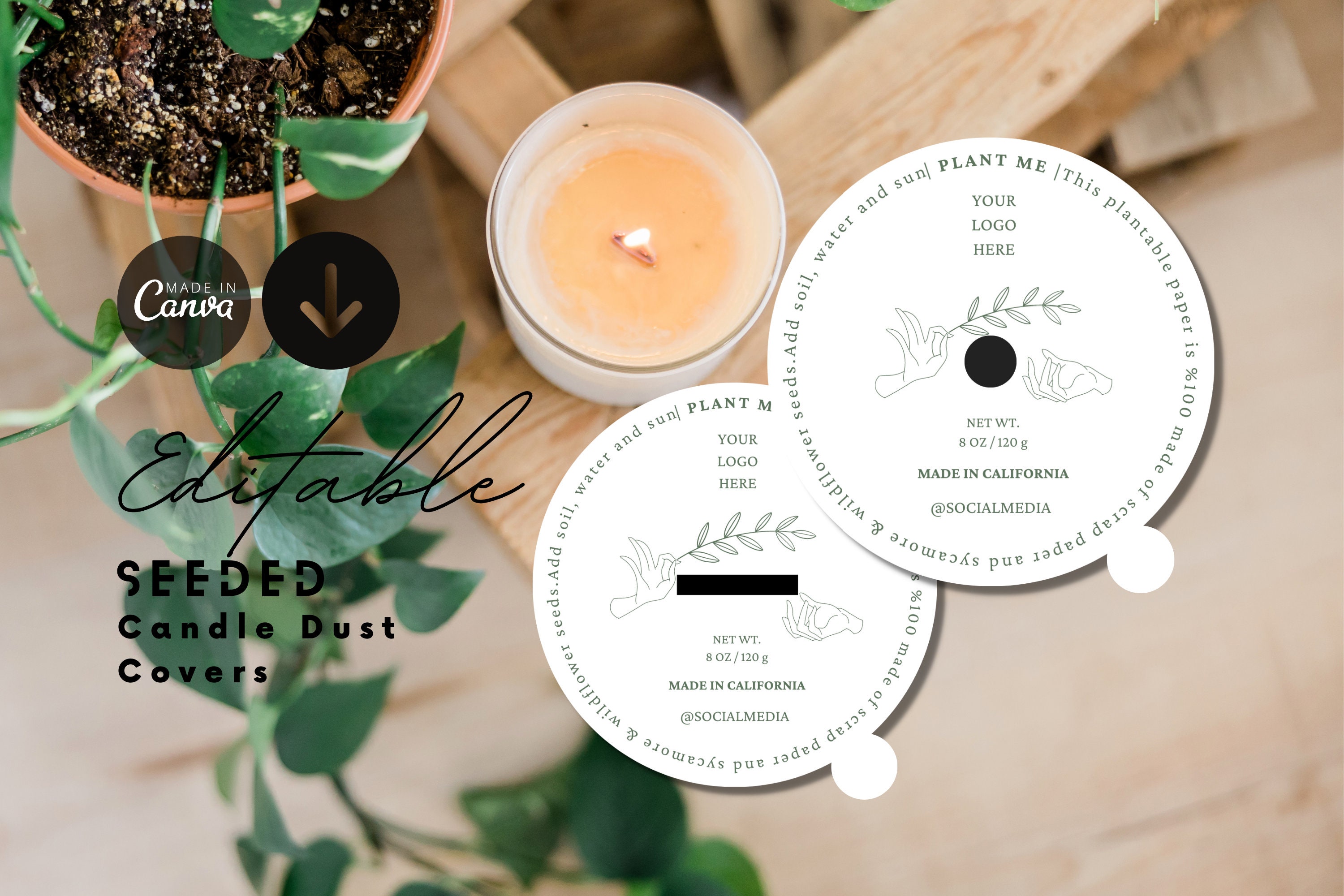 Editable Seeded Candle Dust Cover, Editable & Printable Soy Candle
