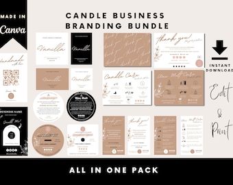 Editable Candle Business Bundle Templates, Candle Dust Cover, Boho Candle Care Card, Candle Label Design, Scent Card, Candle Branding Bundle