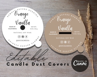 Basic Candle Dust Cover Template, Boho Editable Candle Dust Cover, Basic Cricut Dust Cover, Minimalist Dust Cover for Cricut Design Space