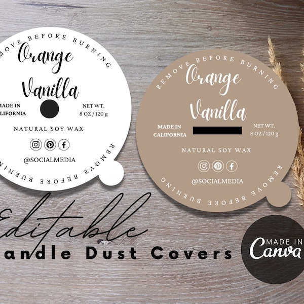 Basic Candle Dust Cover Template, Boho Editable Candle Dust Cover, Basic Cricut Dust Cover, Minimalist Dust Cover for Cricut Design Space