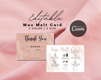 Editable Wax Melt Care Card, Custom Printable Wax Melt Care Template, Wax Melt Safety, Small Candle Bussiness Canva Template, Wax Melt Safe