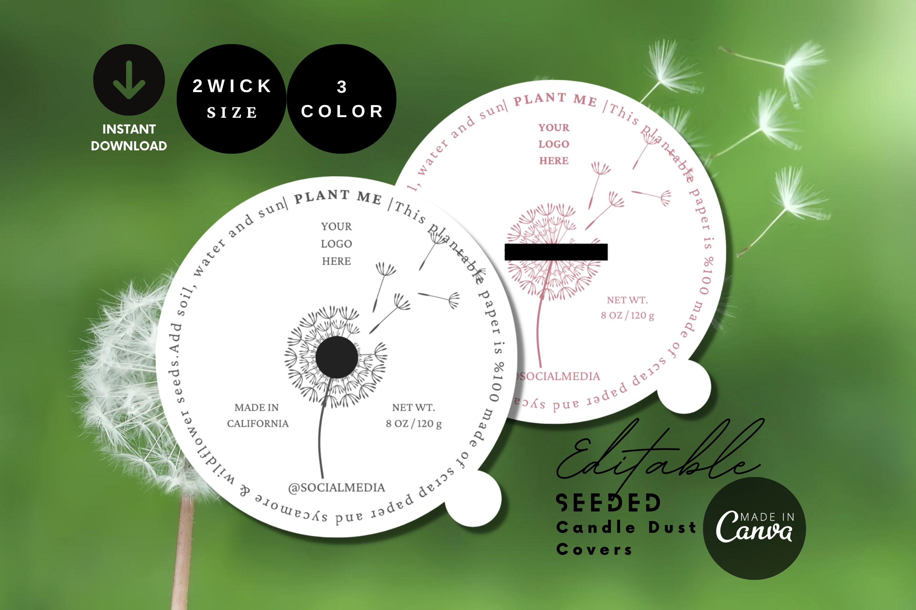 Seeded Candle Dust Cover Template, Editable & Printable Candle Dust