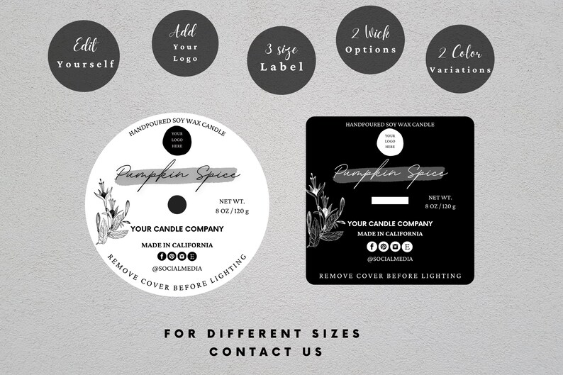 Editable Candle Dust Cover Template, Printable Black Candle Dust Covers