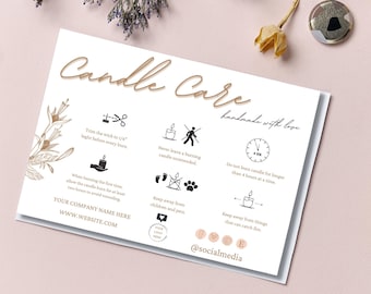 Editable Candle Care Card, Printable CAndle Care Template, Minimalist Care Card, Small Bussiness Canva Template, Candle Guide, Candle Safety