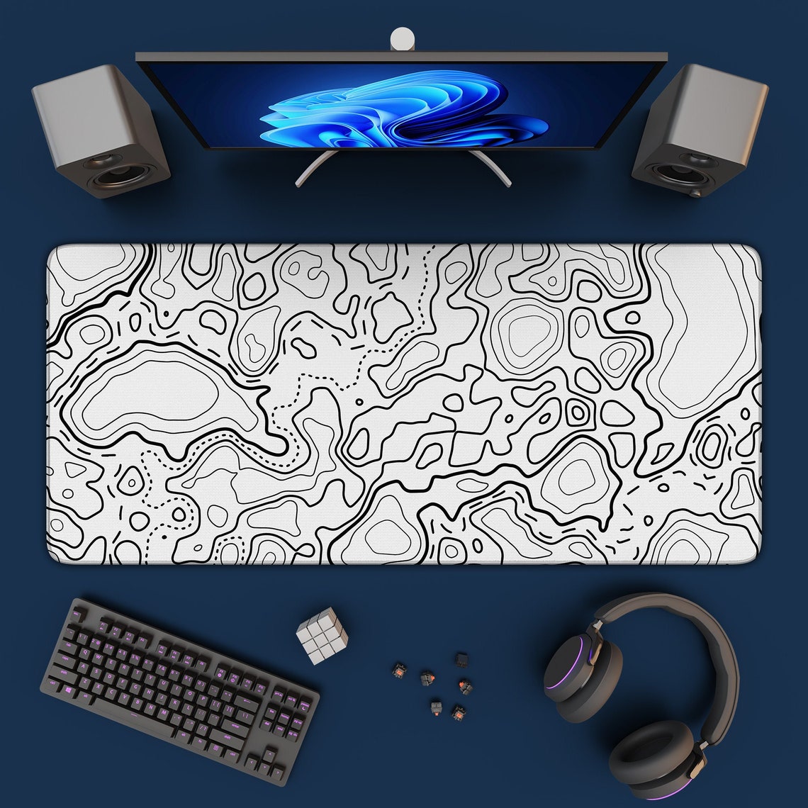 White Topographic Mousepad Topographic Xxl Mouse Pad Extra Etsy