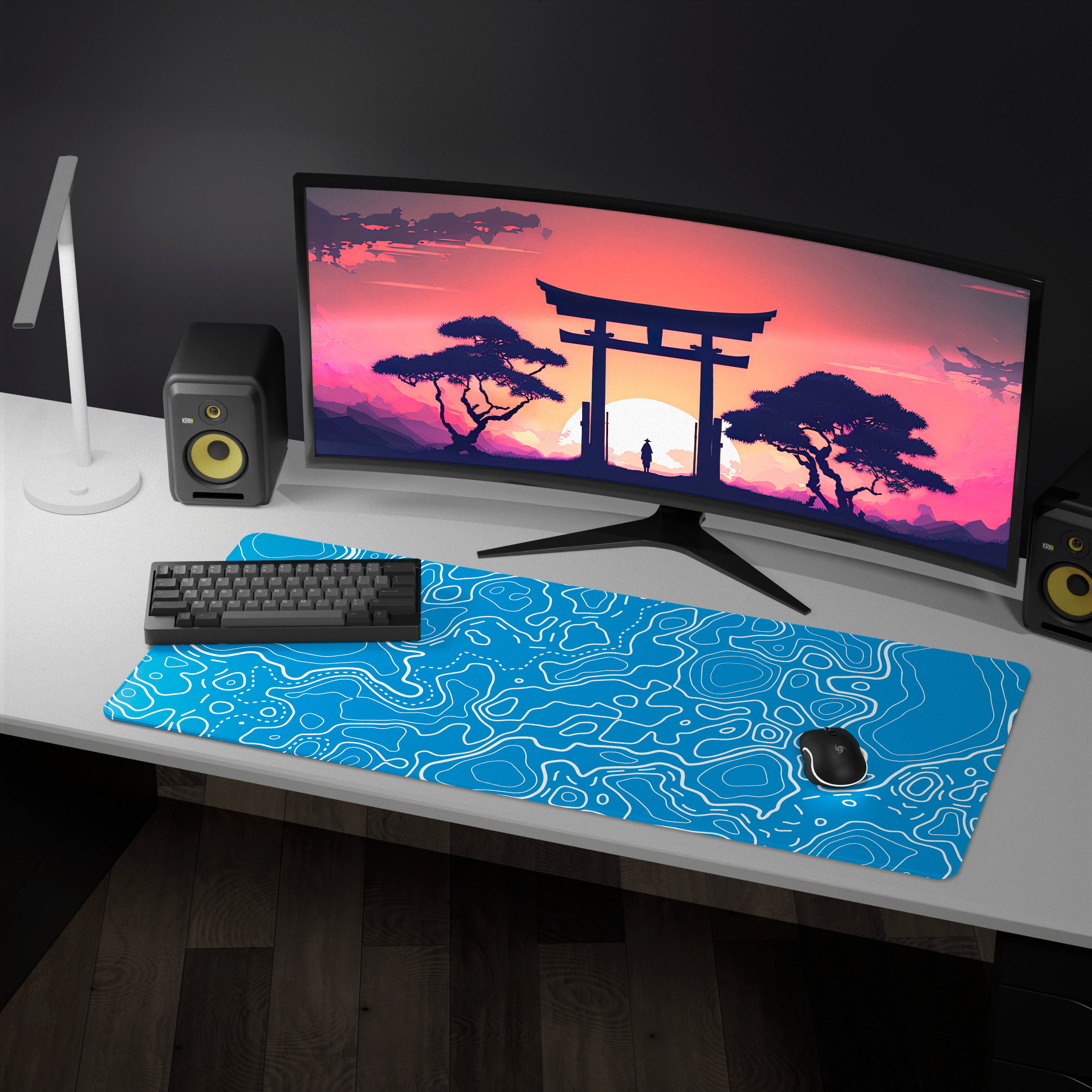 Tapis de souris japonais Wave Pad Bleu et Blanc Tapis de souris Jeu Grand  Xxl Long Mousepad Tapis de bureau étendu Xl Antidérapant Base en caoutchouc  Bords cousus Souris Pad 31.5